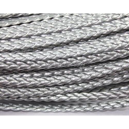 Free Ship 100Meters 5mm metallic silver Braid Faux leather Cord synthetic leather Cord