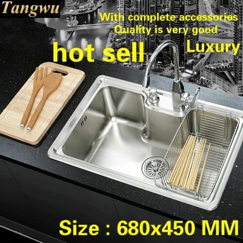 Free shipping Standard individuality kitchen single trough sink luxury food grade 304 stainless steel hot sell 680x450 MM