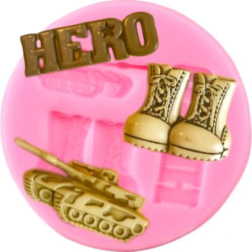 Military Boots Hero Silicone Molds Baby Birthday Cupcake Topper Fondant Cake Decorating Tools Army Tank Chocolate Candy Moulds
