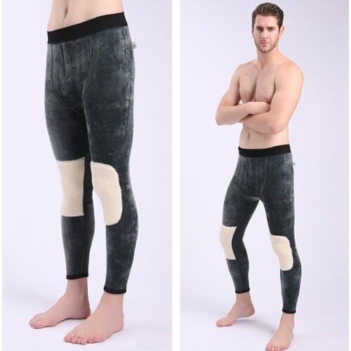 Mens long Johns plus velvet thickening thermal underwear winter protection knee protection waist keep warm Trousers men leggings