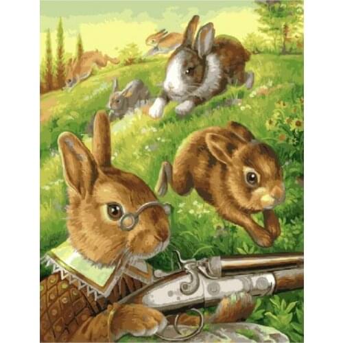 Hare hunting Framed Oil Painting By Numbers Animal Pictures Canvas Painting For Living Room Wall Art Home Decor