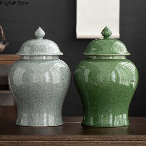 Retro Ceramic Sealed Tank Large Tea Storage Tank Ice Crack Tea Storage Box Living Room Decoration Jar Household Storage Tool