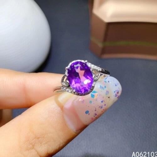 KJJEAXCMY fine jewelry 925 sterling silver inlaid Amethyst Womens elegant lovely fashion oval gem adjustable ring support check