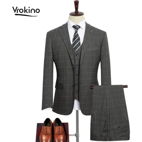 Suit + Vest + Pants)) 7XL 8XL 9XL 2019 Spring and Autumn Mens Business Casual Suit Suit Fashion Plaid Dress Three Suits