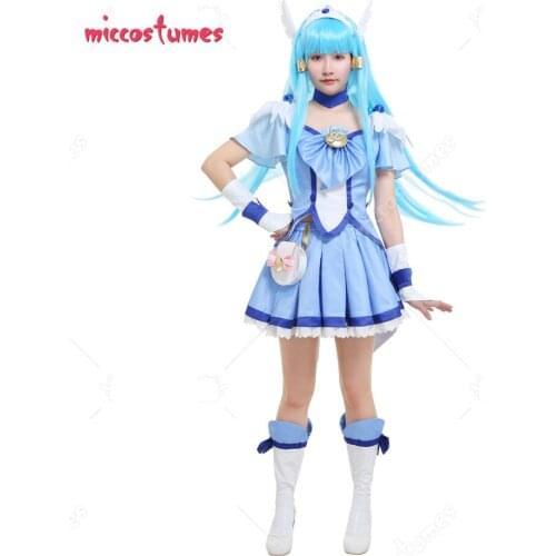 Beauty Glitter Breeze Blue Magenta Bow Battlesuit Cosplay Costume Outfits with Waist Bag and Accessories