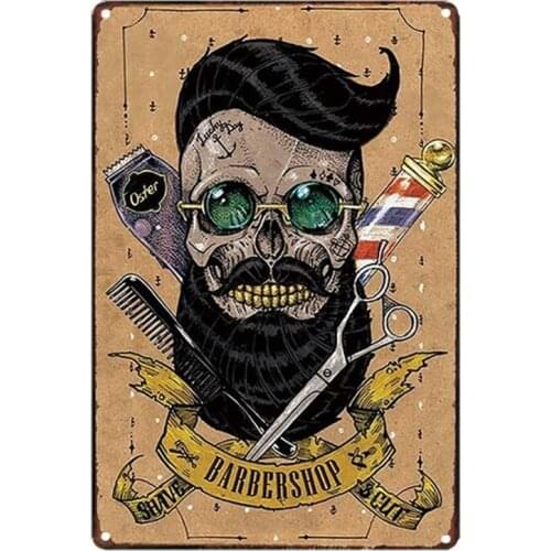 Cool Beard Skull Barber Shop Theme Metal Sign for Salon & Barbershop Decor 12" x 8"