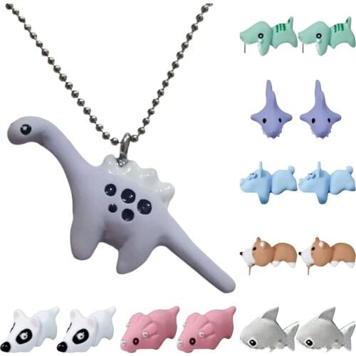 1Pair Cute Bite Alloy Earrings Studs Fashion Simple Korean version Mini Cartoon Pet Dinosaur Whale for Women