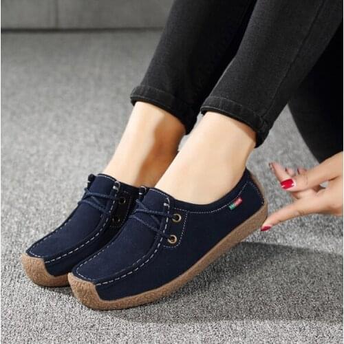 Fashion Spring Loafers Women Shoes Slip On Flats Leather Suede Ladies Casual Shoes Women Soft Moccasins Loafers Driving Shoes