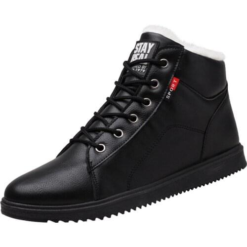 Autumn Winter Leather Ankle Snow Men Boots Shoes With Fur Plush Warm Male Casual Boot Sneakers Nice