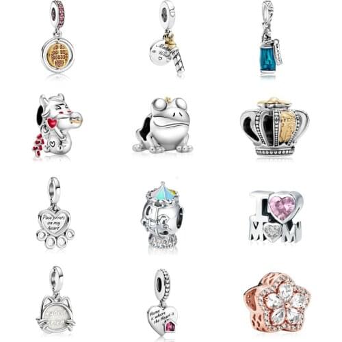 2021 New arrival unique charms fit pandora bracelet diy cute rose gold flower frog cow bead jewelry making pendant bangle women