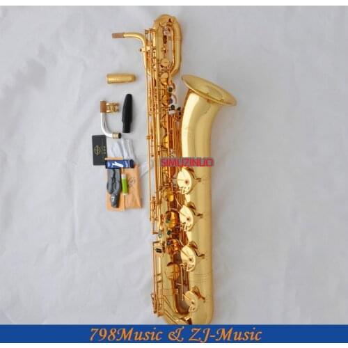 Support Professional Gold Lacquer Baritone Saxophone Sax High F# W/Leather Case