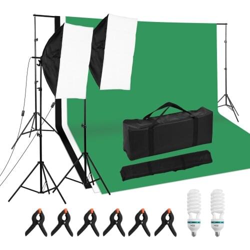 Professional Studio Photography Light Kit Including Softboxes Light Bulbs Light Stand Set of Backdrop Stand Backdrops Clamps