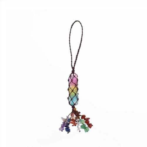 Handmade Weave Wrap Irregular Shape Crystal Dyed Colorful Pendant with Small Gravel Healing Chakra Jewelry