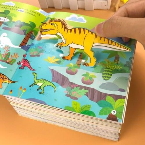 Children Cartoon Sticker Books DIY Puzzle Creation Scenes Animal Dinosaur Stickers Kids Concentration Training Games Toys