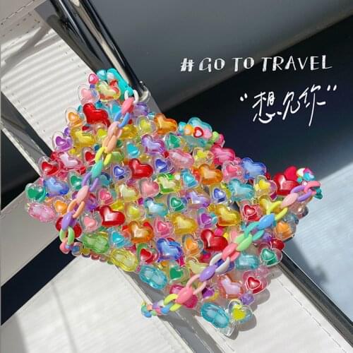 TOBO Summer New Jelly Transparent Bag Love Fairy Hand-woven Beaded Crossbody Bags for Women Heart-shaped Purses and Handbags