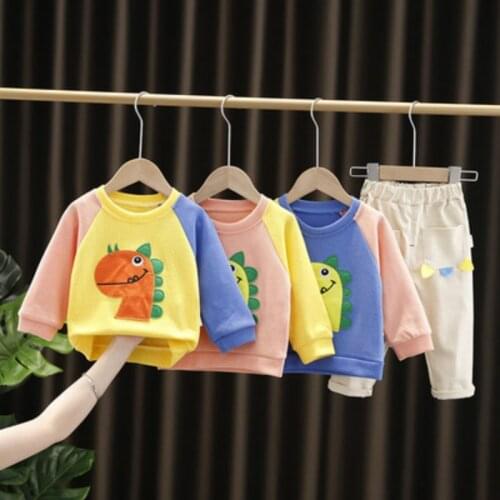 Boys Cartoon Dinosaur Sweatshirt Tshirt Pants Clothes Set Kids Outfits Baby Sport Suit Tracksuit Toddler Girls Children Outwear