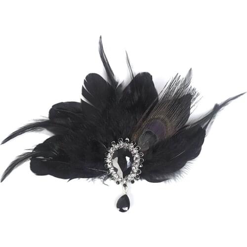 Vintage Ethnic Feather Headpieces Rhinestone Wedding Bridal Hair Accessories Hair Clips for Women Halloween Party Fascinator