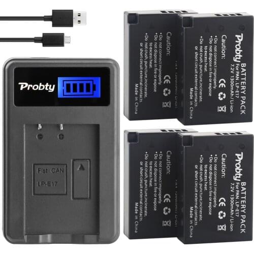 4Pcs Probty LP-E17 LP E17 Battery + USB LCD Charger for Canon EOS 750D 760D 8000D M3 M5 Rebel T6i T6s KISS X8i Digital Camera