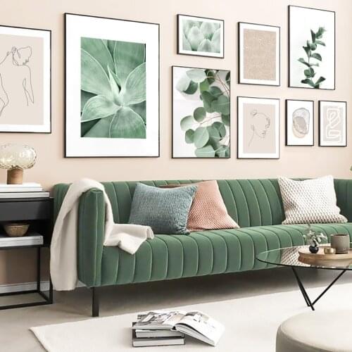 Green Plant Abstract Lines Vintage Poster Nordic Posters And Prints Wall Art Canvas Painting Wall Pictures For Living Room Decor