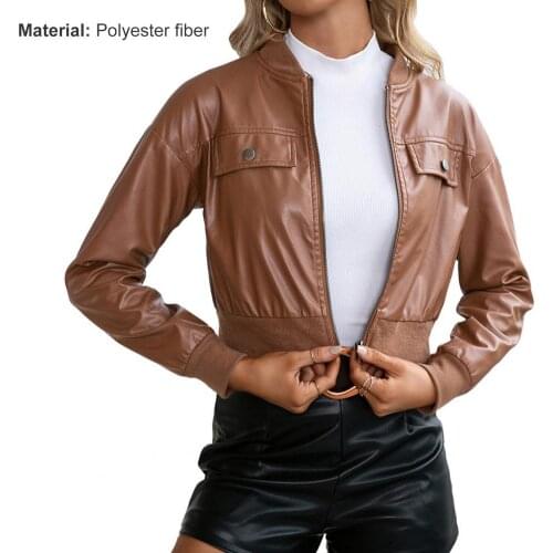 Women Jacket 2021 Ribbing Solid Color Stand Collar Autumn Winter Zipper Long Sleeve All Match Coat Streetwear