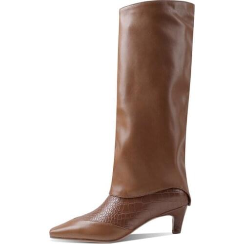 New Big Size Trouser leg Long Boots Womens Shoes 2021 Autumn Winter Crocodile Pattern Tip Knee High Knight Boots Black Brown