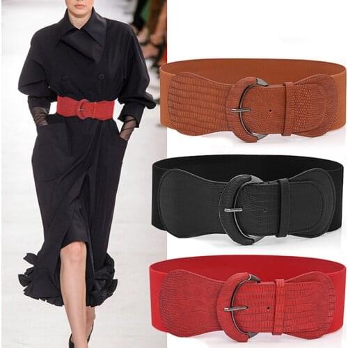 Women Wide Elastic Waist Belt Dress Belt Accessories Stretch Elastic Wide Corset Waist Metal Buckle