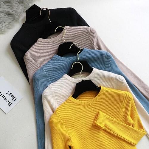 Woman Sweater Autumn Winter O Neck Long Sleeve Basic Elastic Pull Knitted Jumper Elegant Candy Color Slim Pullover Sweater Femme