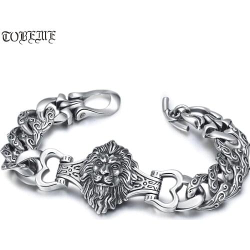 100% 925 Siilver Lion Bracelet Sterling Powerful Lion Man Bracelet Good Luck Bracelet PUNK Jewelry Bracelet