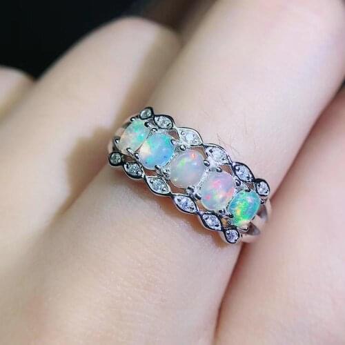 100% Natural White Opal Ring for Daily Wear 3mm*4mm Opal Silver Ring Fashion Gemstone Ring