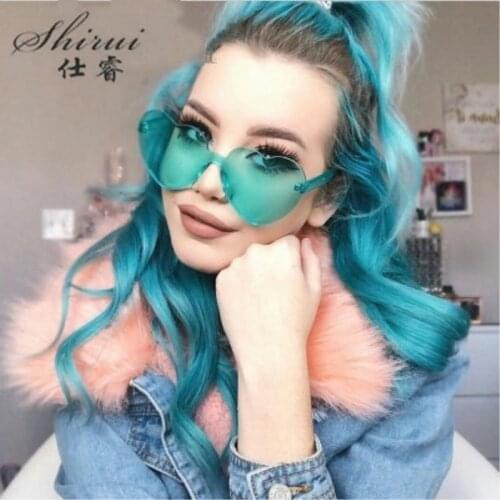 2019 Heart Shape Sunglasses Women Rimless Frame Tint Clear Lens Colorful Sun Glasses Red Pink Yellow Shades glasses women oculos