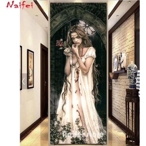 5d Diy Diamond Embroidery Rose Vampire Woman Diamond Painting Mosaic Full Square Round Drill Dark World Girl Home Decor