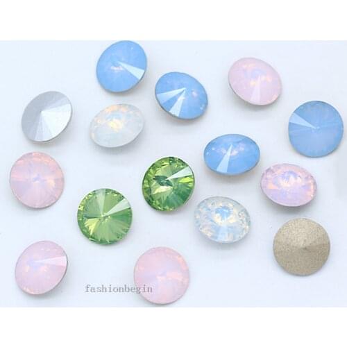 8-18mm opal color point back faceted Fancy stone round rivoli foiled crystal rhinestone Nail Art Decoration Jewelry making Beads