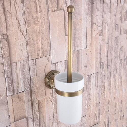 Bathroom Hardware Accessories Wall Mounted Antique Brass Toilet Brush Holder + 1 Ceramic Cup Dba269