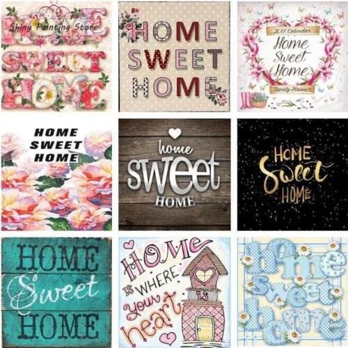 5D DIY Diamond Painting Home Sweet Home Quotes Diamond Embroidered Warm Cartoon Icon Full Square Round Diamond Cross Stitch Kit