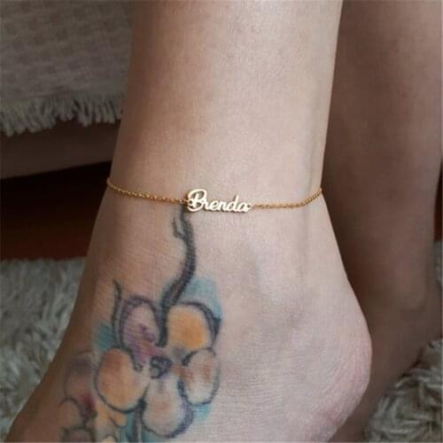 Aurolaco Personalized Custom Name Anklets For Women Gold Silver Color Stainless Steel Foot Chain Female Anklet For Gift