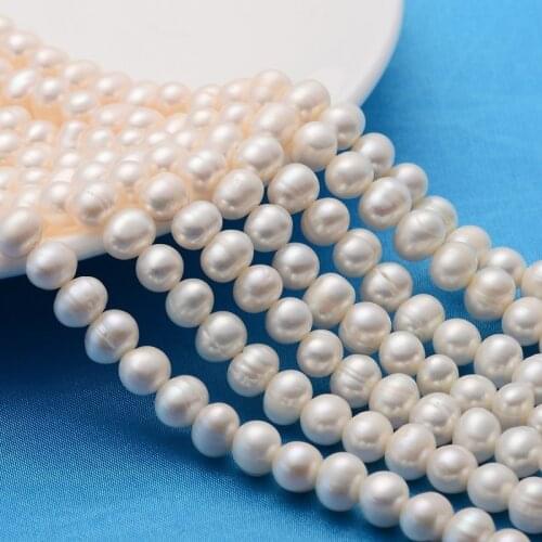 10 Strands 7-8mm Grade A Natural Freshwater Pearl Beads Strands Nice For Mothers Day Jewelry Making Necklaces Round White