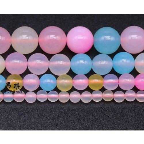 Natural Stone Morganite Color Agates Beads Round Loose Beads 4-12mm For DIY Necklace Bracelet Spacer Beads For Jewelry Making