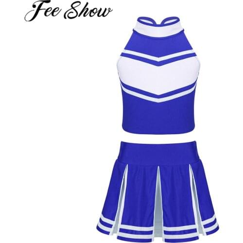 Kids Girls Cheerleader Costume Outfit Sleeveless Zippered Tops Pleated Skirt Set School Stage Performance Cosplay Party Costume
