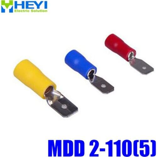 Good Quality 100pcs/lot MDD2-110(5) Blue AWG16-14 Brass Insulating Crimp Terminals Connectors Male Terminal