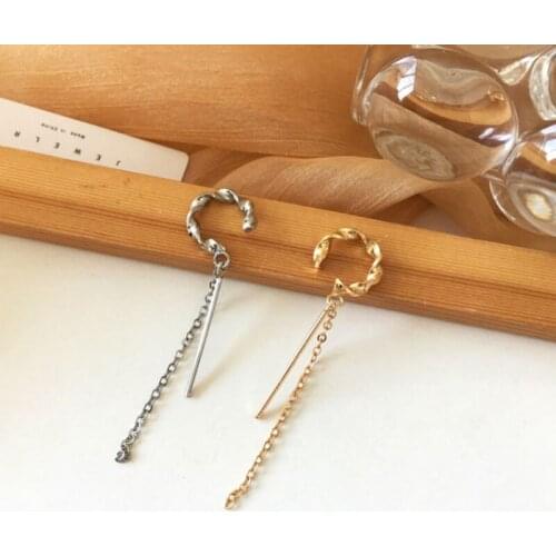 Kpop Gold Silver Color Geometric Letter C Earcuff Long Chain Tassel Clip on Earcuffs Fake Piercing Faux Earring Clips Accessorie