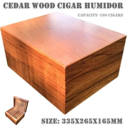 335x265x165mm Cedar Wood Cigar Humidor Capacity 100 Cigarettes Storage Box Simple Design Moisturizing Wood Grain Cigar Gift Case
