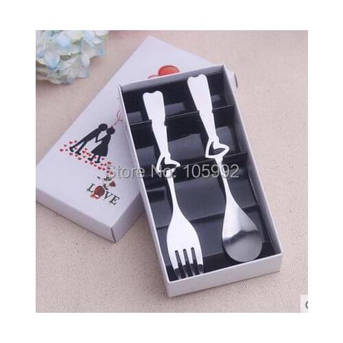 Wedding Keepsake Heart Spoon&Fork Wedding Return Gift 10pairs=10boxes/lot
