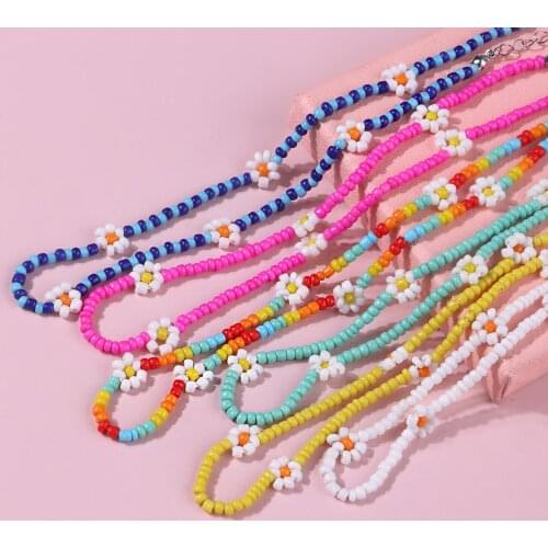 Trendy Bohemian Lovely Disay Flower Colorful Beaded Charm Choker Necklace for Women Statement Vacation Necklaces Jewelry Gifts