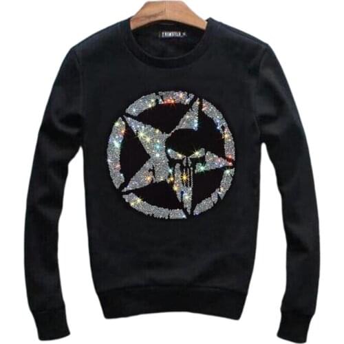 Mens Rhinestones anime Fashion Sweatshirt Style Loose Large Size Diamonds design Hoodie