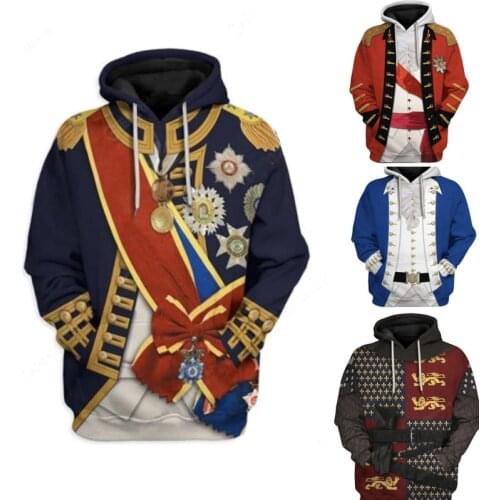 2021 Mans Medieval Prince Dress 3D Pattern Sweatshirt Historical Figures Clinton King Sweater Renaissance Party Costume 5XL