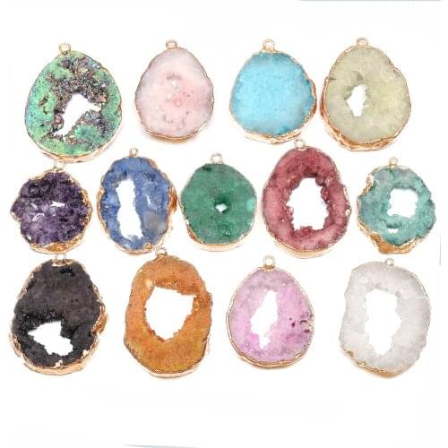 Natural Crystal Agates Necklace Pendant Irregular Natural Agates Pendant for Jewelry Making DIY Necklace Size 25x30-35x45mm