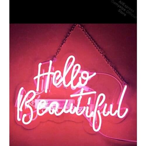 Neon Sign Hello Beautiful Handmade Neon Wall Signs for Room Glass Tube Neon Sign Pet Shop Sign Advertise Neon Outdoor Wall Light