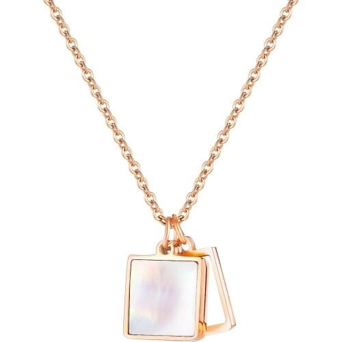 Stainless Steel Geometrical Natural Shell Coin Pendant Necklaces Dainty Square Charm Chokers Minimalist Collars Necklace