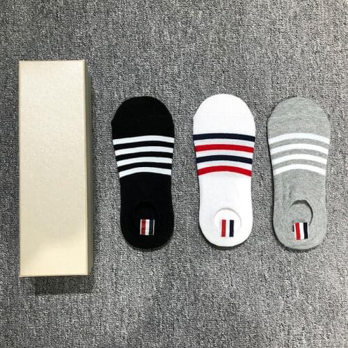 TB THOM Men Sock Striped Cotton NO Show Sport Crew 6 Pairs Korean Desgin With Box High Quality