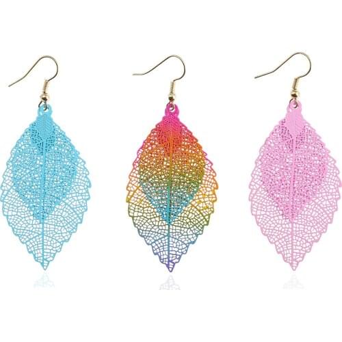 New Fashion Jewelry Long Earrings Vintage Hollow Leaf Drop Earrings Boho Bohemian Leaf Dangle Statement Earrings for Women